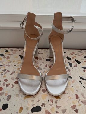 Gianvito Rossi Metallic Silver Ankle-Strap Block Heels